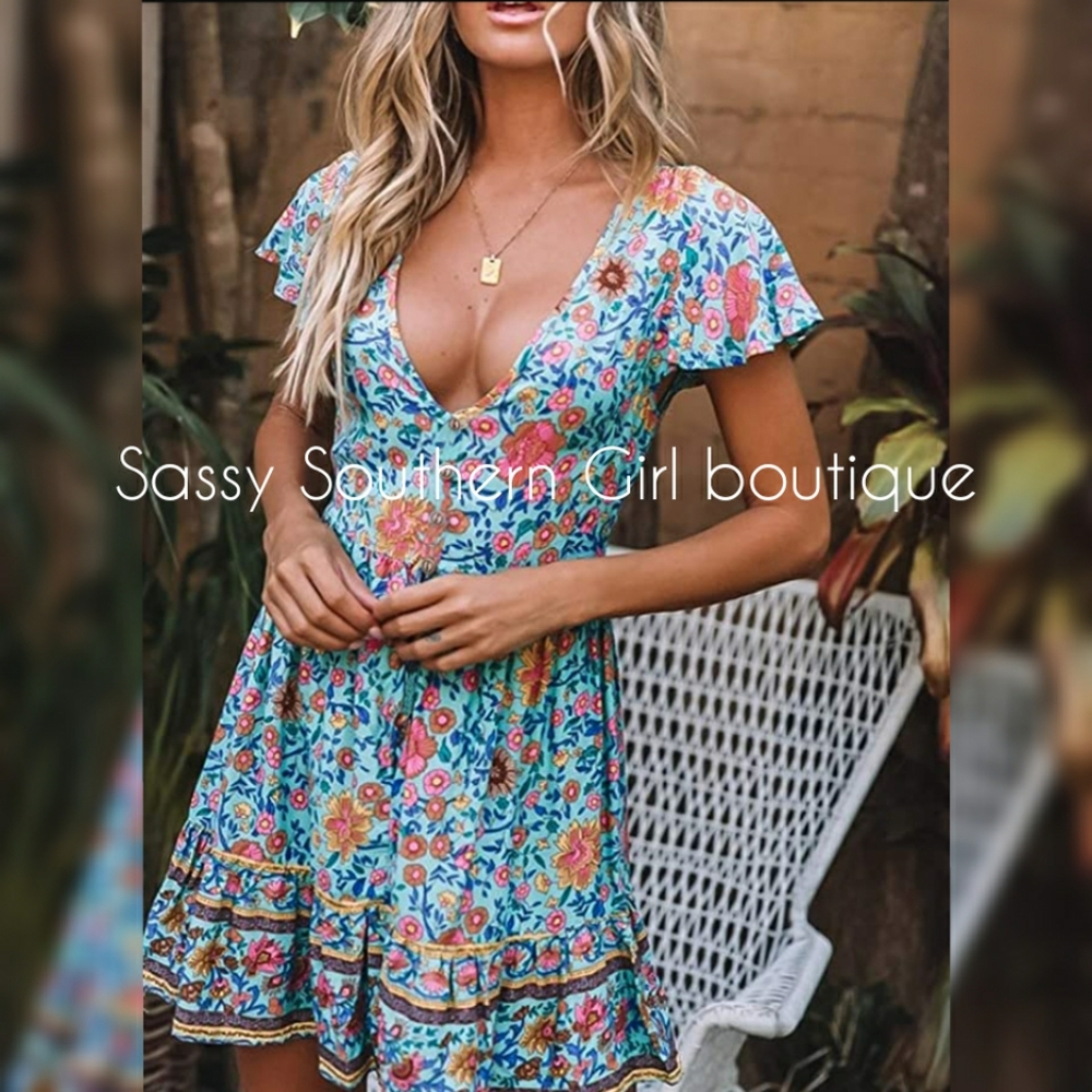 🆕⭐Blue teal sexy boho dress